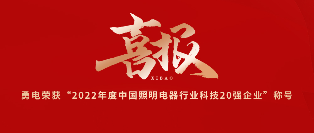 喜报！勇电荣获“2022年度中国照明电器行业科技20强企业”称呼