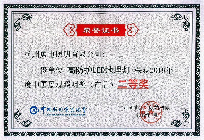 勇电高防护型匀光LED地埋灯荣获阿拉丁神灯奖最佳产品奖-杭州勇电照明有限公司